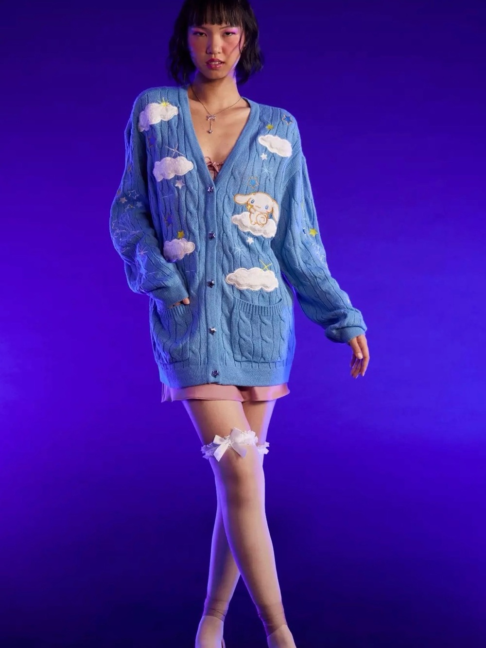 Hot Topic Cinnamon Roll SANRIO Cloud Cable Knit Sweater Cardigan Size S/M